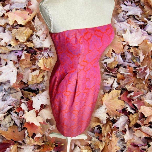 J. Crew Orange & Purple Medallion Silk Blend Strapless ‘Ella’ Dress Size 2 - Picture 7 of 16